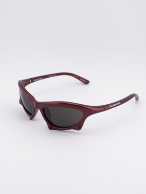 Balenciaga BB0229S 005 Sunglasses Bordeaux Oval Frame, Grey Lenses